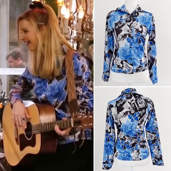 Super Rare 90s Vintage Retro Print Button Down ASO Phoebe Buffay in Friends - Picture 4 of 11